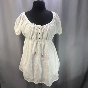Gap Fit & Flare Dress Womens Womens Medium White Cotton Tie Front Puff Sleeve